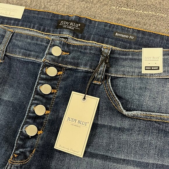 NWT Judy Blue Womens Boyfriend Fit Jeans Size 24W High Rise Dark Wash Button Fly - Picture 4 of 11